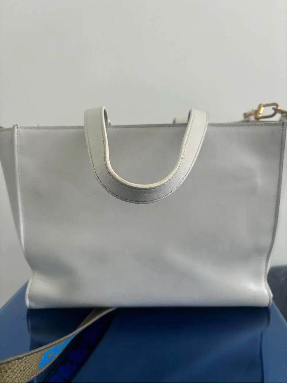 Off-White White and Black Diagonal Stripe Tote with Branded Strap